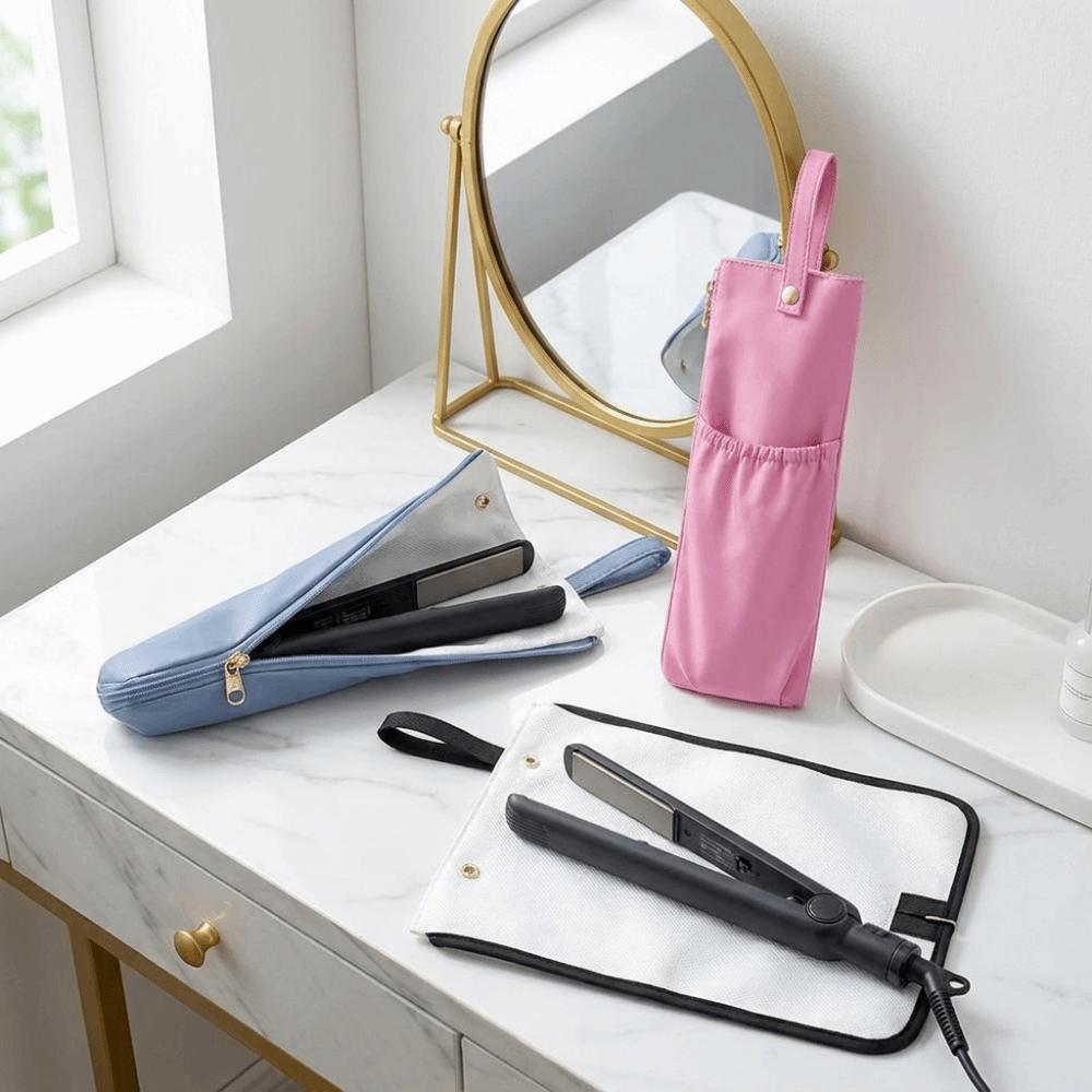 Heat-Resistant Curling Iron Bag Hanging Anti-scalding Straightener Storage Pouch Waterproof with Zipper Hair Curling Holder
