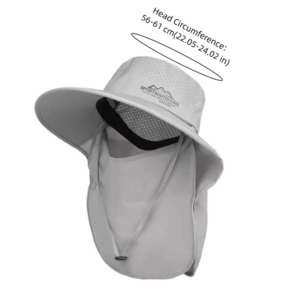 UV Protection Large Brimmed Sun Hat Breathable Waterproof Neck Flap Fisherman Hat Face Shield Polyester Outdoor Bucket Hat