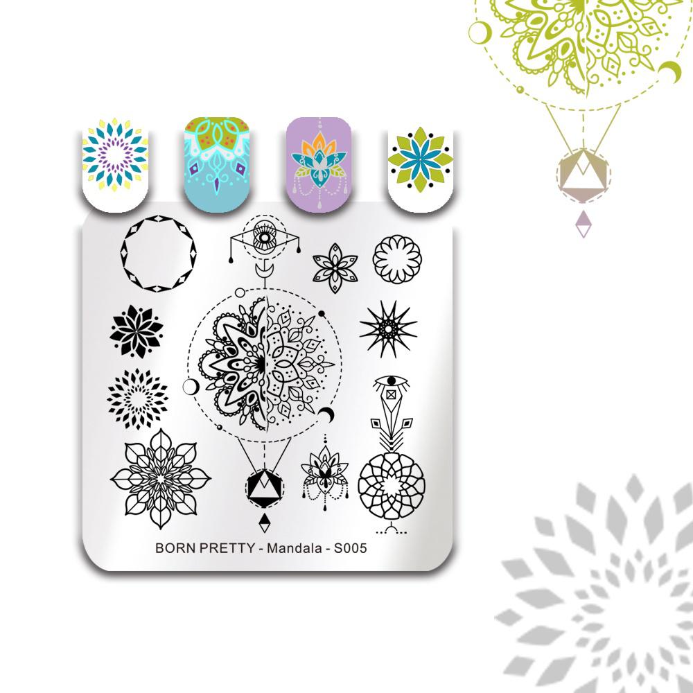 1 Pc BORN PRETTY Mandala Series Square Nail Stamping Template Floral Butterfly Elephant Pattern