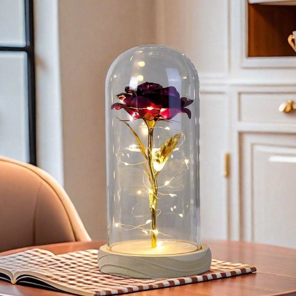 LED Light Rose LED Light Wooden Base Artificial Flowers Preserved Rose Flower  Valentine's Day