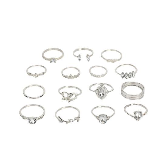 15Pcs/Set Women Bohemian Rhinestone Stackable Finger Rings Jewelry Gift for Daily Wear