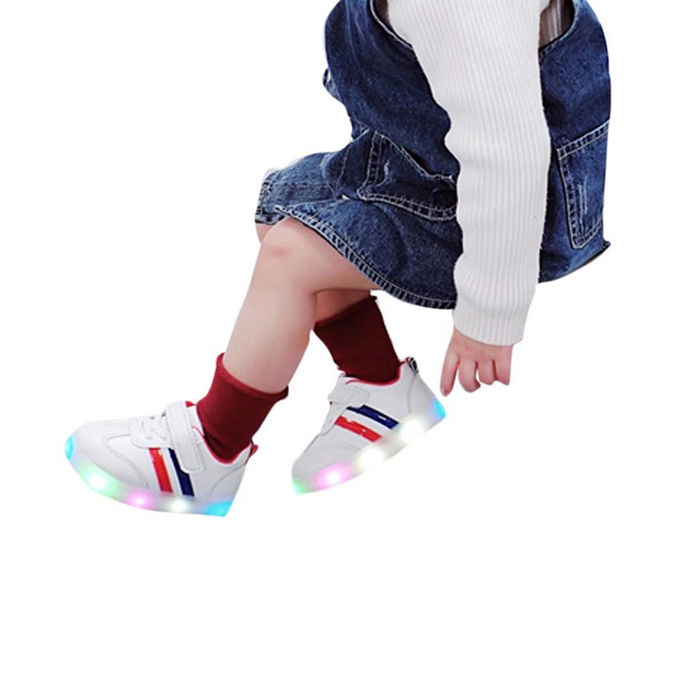High-quality Luminous Sneakers For Kids With Striped Pattern And Eye-catching Led Features