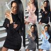 Women Long Winter Sleeve Fluffy Sweater Tops Ladies Party Bodycon Dress Jumper