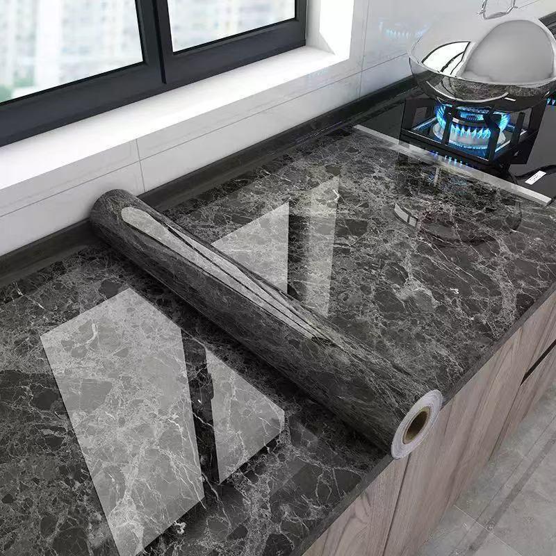 Self Adhesive Marble Grain Contact Paper Waterproof Oil Proof Stain Resistant Easy Clean for Kitchen Countertop Bathroom Renovation