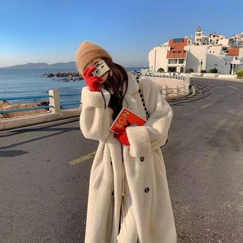 Mladý kabát z umělé norkové kožešiny Dámský nový zimní s podšívkou a bavlnou Zesílený dlouhý kabát