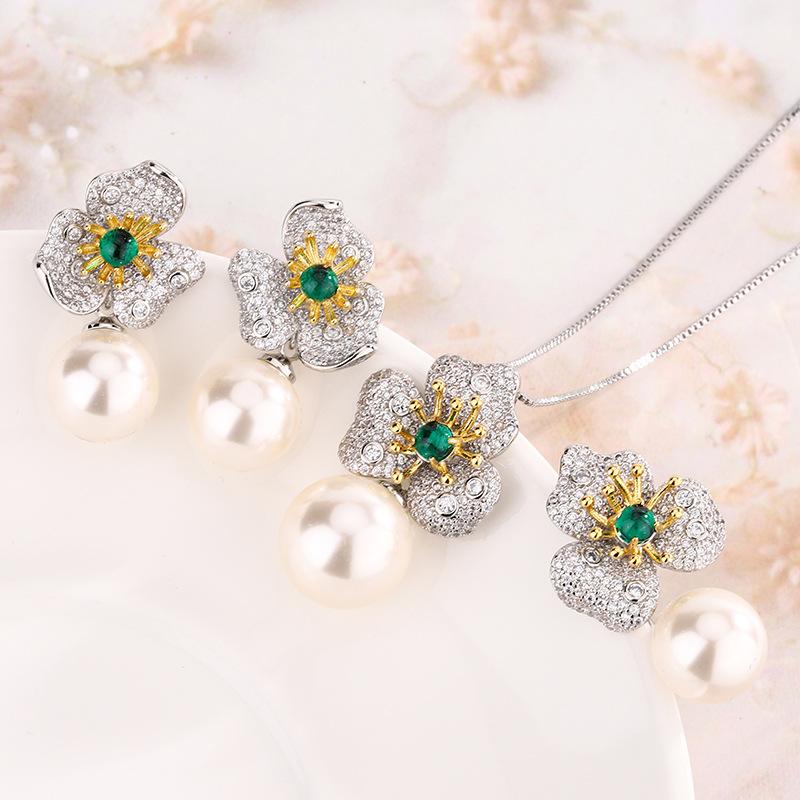 New Pearl Set Imitation Natural Australian White S925 Silver Needle Earrings Collarbone Chain High-end Women's Batch