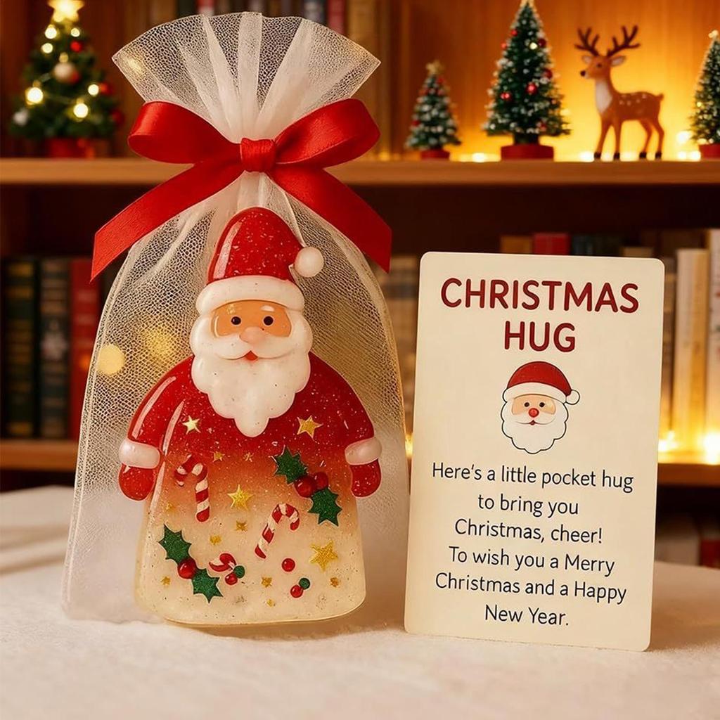 Christmas Hug Santa Claus Ornaments Keepsake Holiday Cards With Bags For Friends Family Kids Adults Women Girls Students