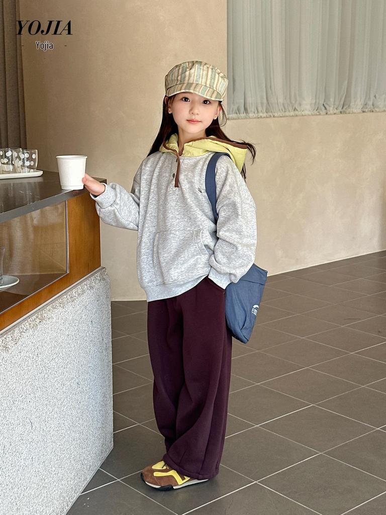 YOJIA Mädchen Fleecegefüttertes Kapuzensweatshirt - Winter 2025 Trendiges Verdicktes Oberteil für Große Kinder