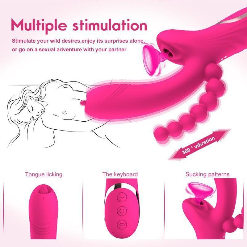 Dual-Ended Vibrating Dildo with Clitoral Suction & Licking, Intense Massage, Adult Toy for Women