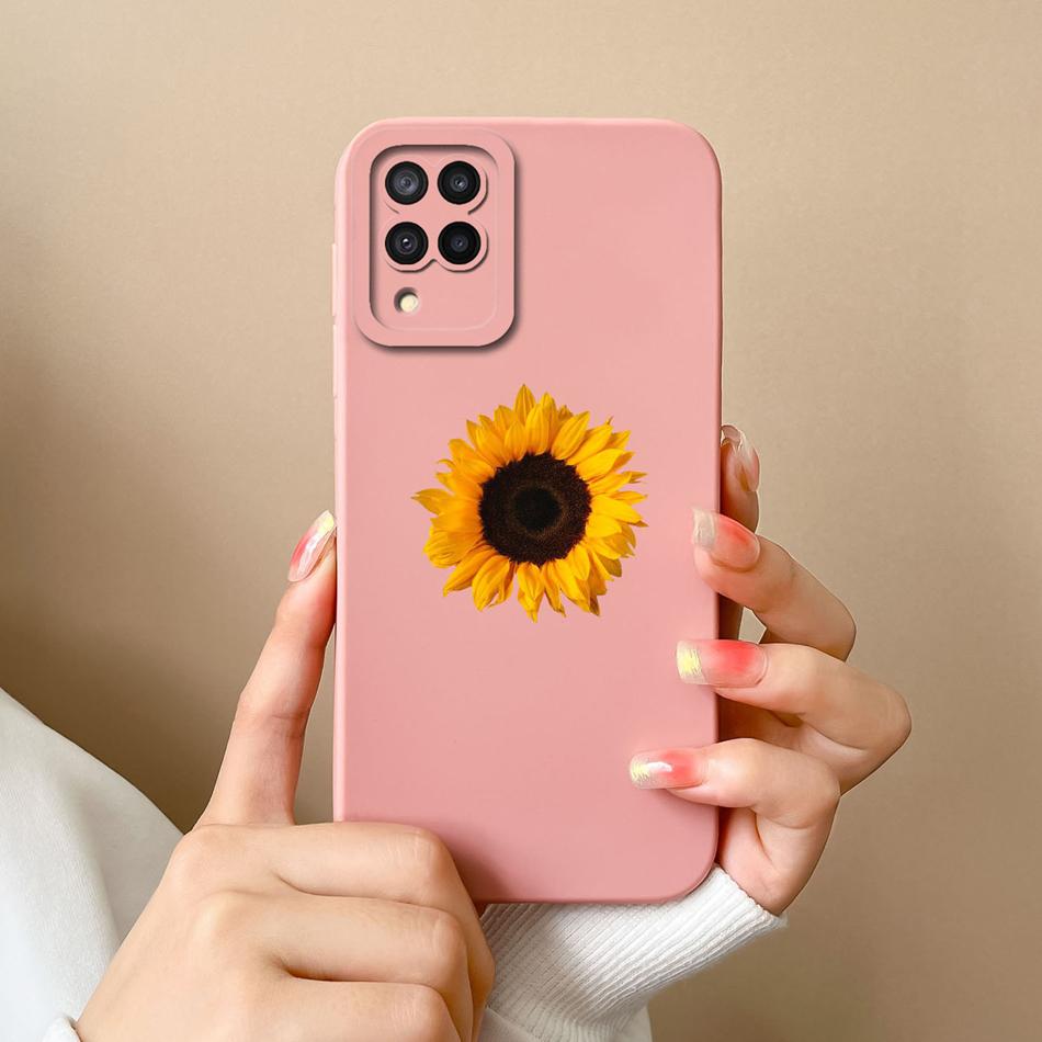 Für Samsung M22 M32 Hülle Bemalte Blumen Upgrade Flüssigsilikon Linsenschutz Handy Rückseite Für Galaxy M 32 M 22 Fundas