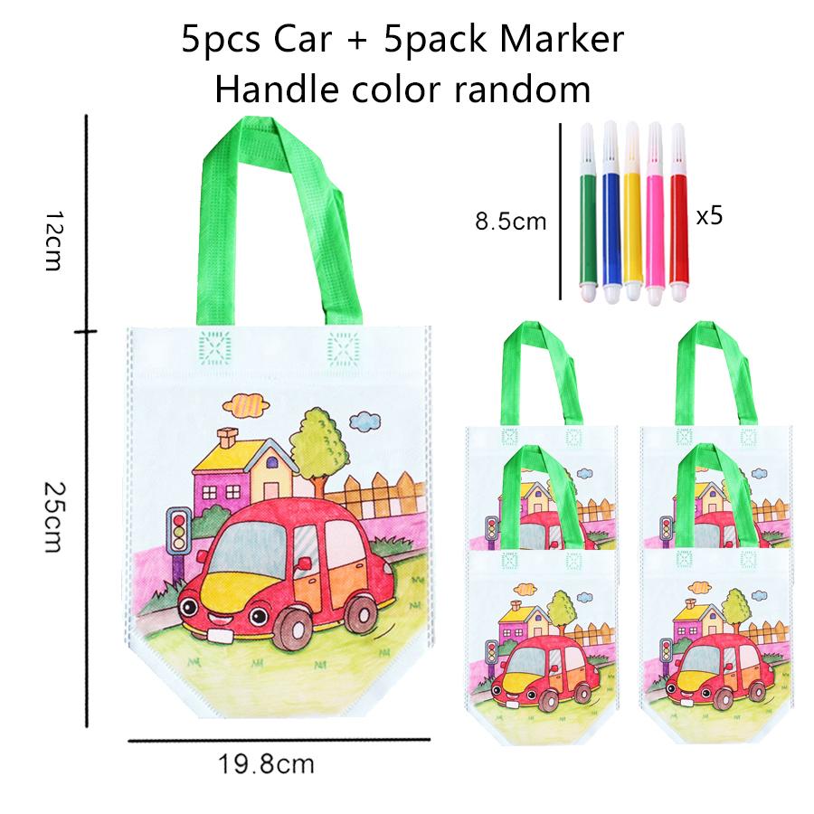5pcs Graffiti Bag with Marker Children Drawing Toys Puzzle Parent-child Interaction Color Cognition Preschool Activity Props TMZ