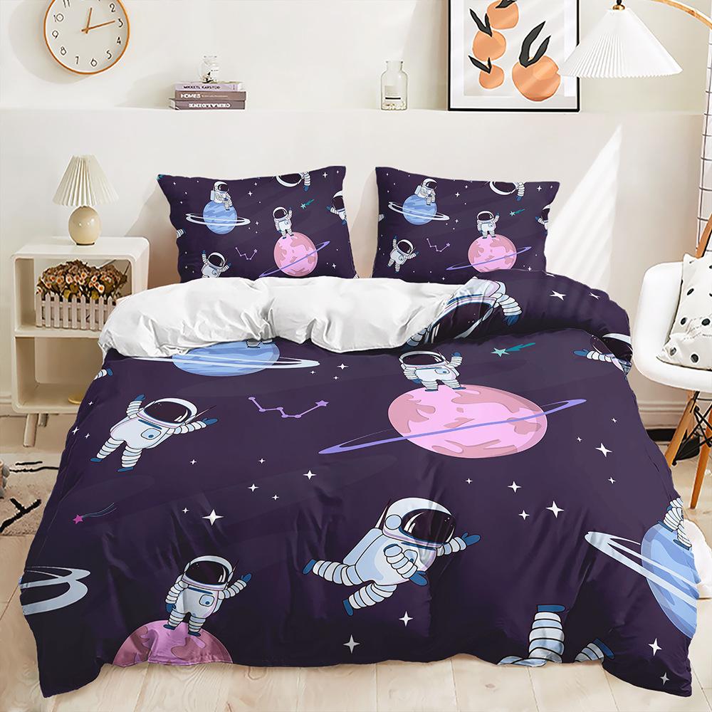 Quilt Cover Cartoon Planet Bed Cover Pillowcase Digital Printing Bedding Three-Piece Set