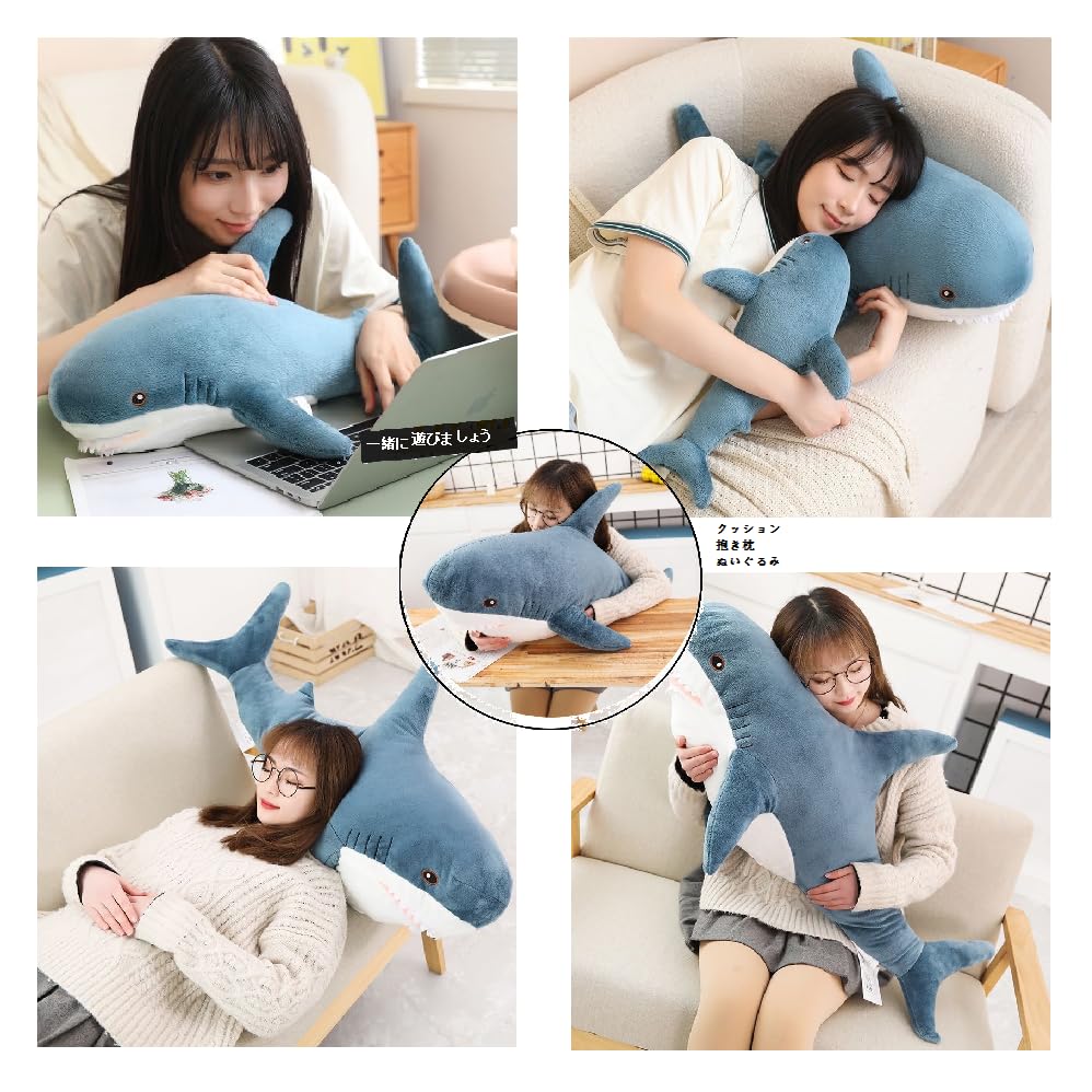 Realistic Shark Plush Toy, Fluffy Body Pillow Cushion, Cute Gift (80cm), Suitable for Ages 6+
