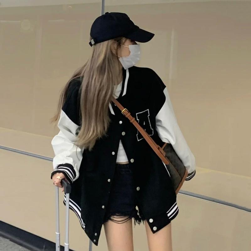 Women's Retro Embroidered Color Block Baseball Jacket - Autumn 2025 Edition
