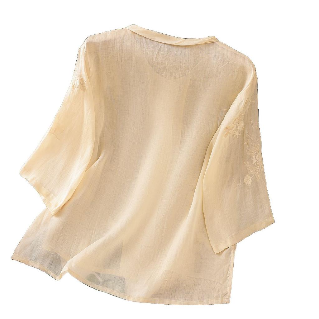 Summer Women Blouse Floral Embroidery Shirt Mesh Patchwork Tops Blusass Tunic Vintage Single Breated Shirts & Blouses