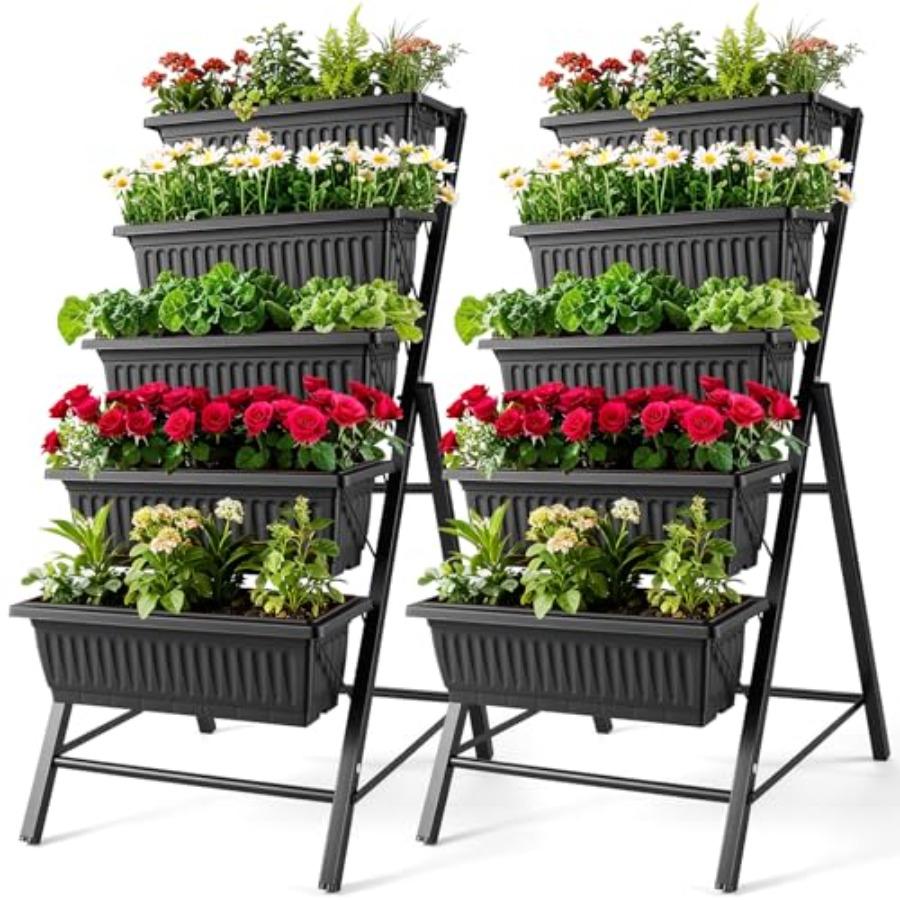 

2 Pack Vertical Raised Garden Bed 5 Tiers Elevated Planter Box for Herbs Vegetables Flowers Garden Vertical Planter with Draina United States