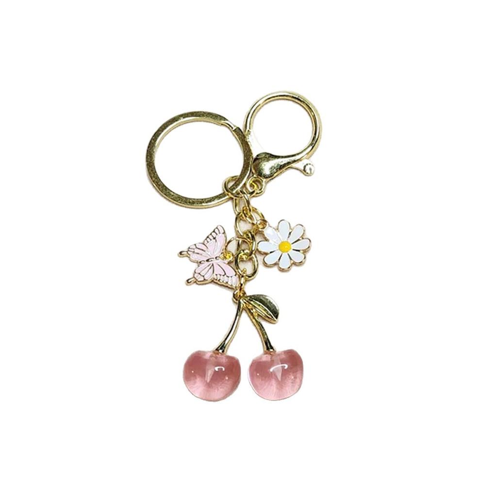 Shiny Cherry Keychain Butterfly Daisy Tassel Bag Pendant Fashion Jewelry Couple Family Keychain Pendant