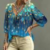 Women's Casual Printed V-Neck Ruffle Tie Blouse
