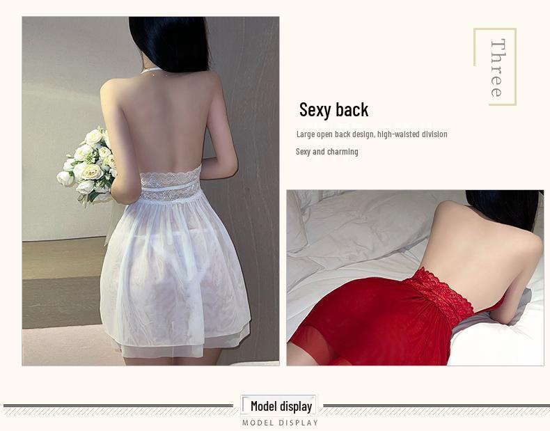 Fan Lei Sexy Deep V Backless Mesh Nightgown Loungewear