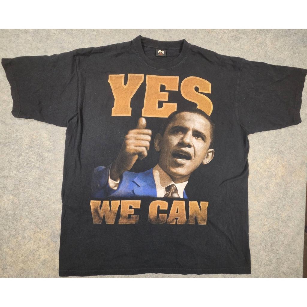 Barack Obama Yes We Can Graphic T-Shirt Mens 3XL Black Cotton Short Sleeve Tee Unisex T-Shirt