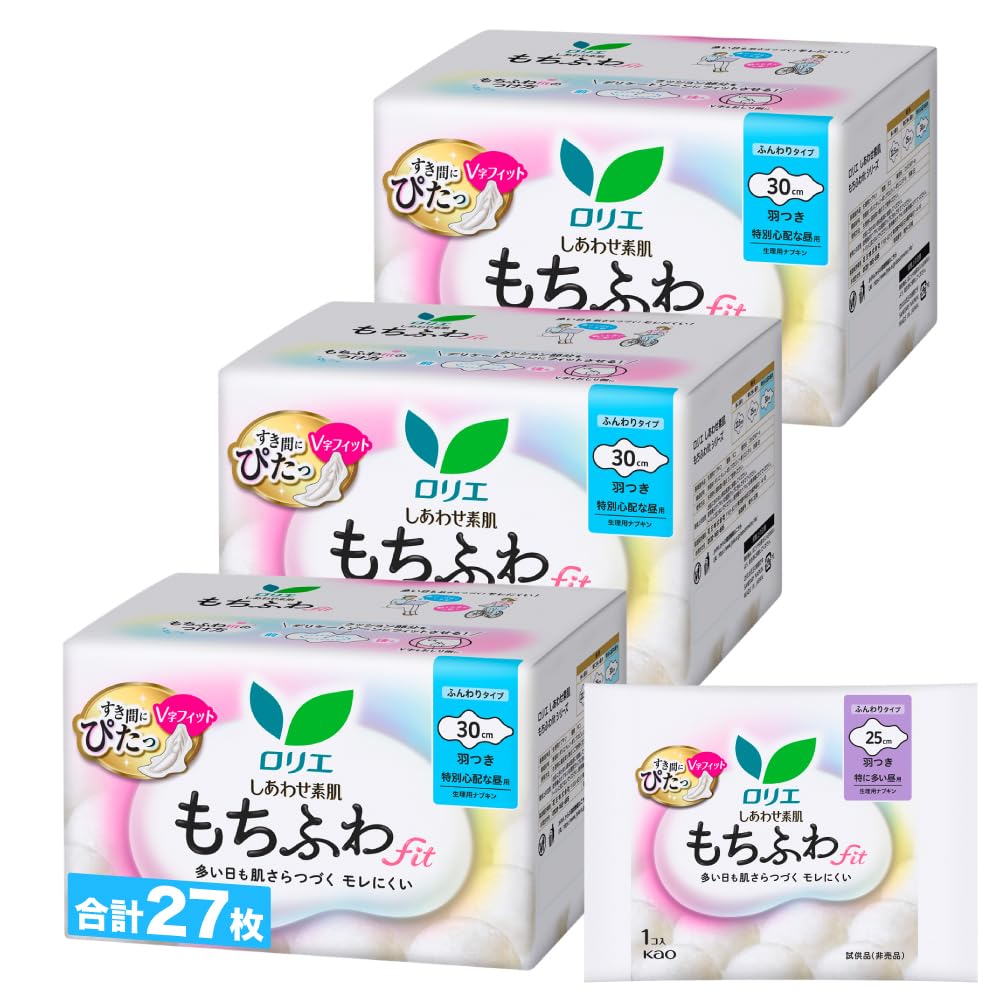 Laurier Happy Skin Soft Fluffy Fit Extra Daytime Use 30cm with Wings 9pcs x 3 packs Bonus Item & (27pcs) +