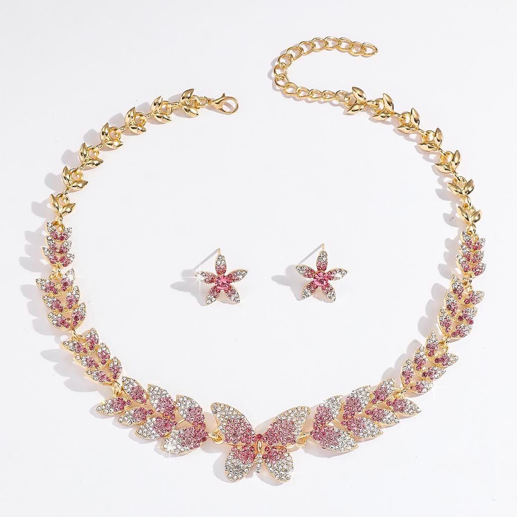 3PC Women's Fashion Flower Leaf Forest Sweet Romantic Necklace Earrings Zircon Set Suitable for Wedding, Party, Festival Gifts