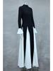 Robe Trapèze Manches Longues à Volants Colorblock Noir & Blanc Euro-Américaine Automne/Hiver 2024 LX0105