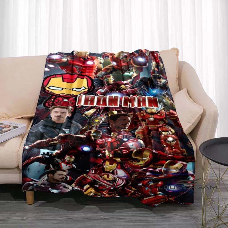 Available In Various Sizes, These Cartoon Iron Man Blankets Are Soft, Fluffy Flannel Blankets Perfect for Use On Sofas, In The