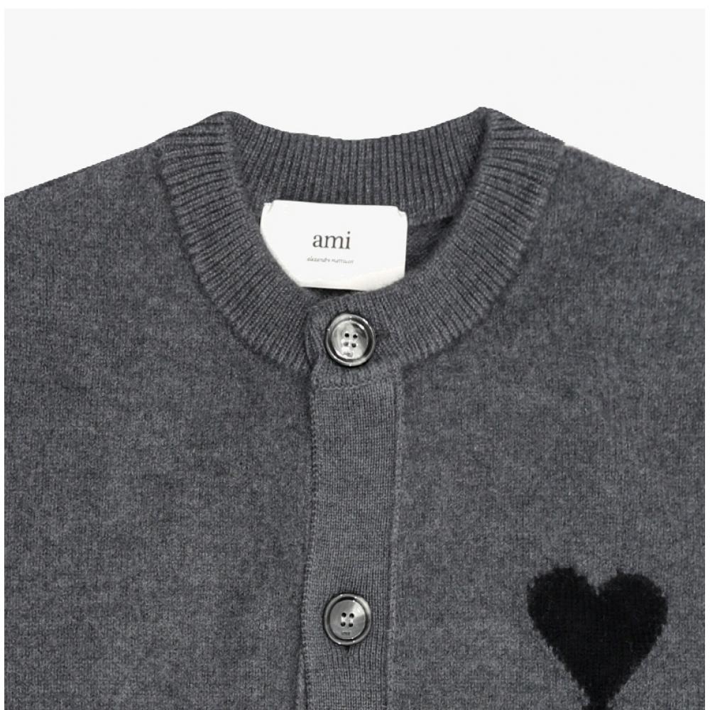 Ami Big Heart Logo Intarsia Cardigan Ami Ukc368 018 0504