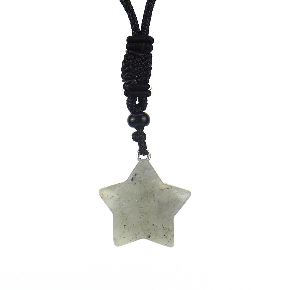 2.5Cm Natural Crystal Agate Star Pentagram Pendant Necklace Black Rope Adjustable N617