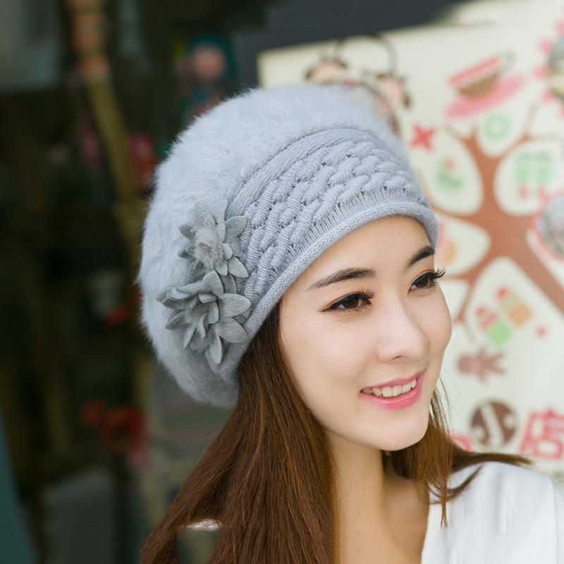 1Pcs Thickened Beret Warm Knitted Wool Hat Autumn Winter Mom Hat Diy Accessories Women'S Winter Flower Hat