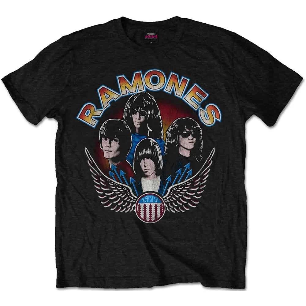 Ramones Винтажная Фото-футболка с крыльями Черная Новая XL