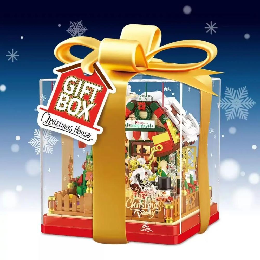 Christmas gingerbread house model building assembly, Christmas apple building blocks toys, children's holiday gift.