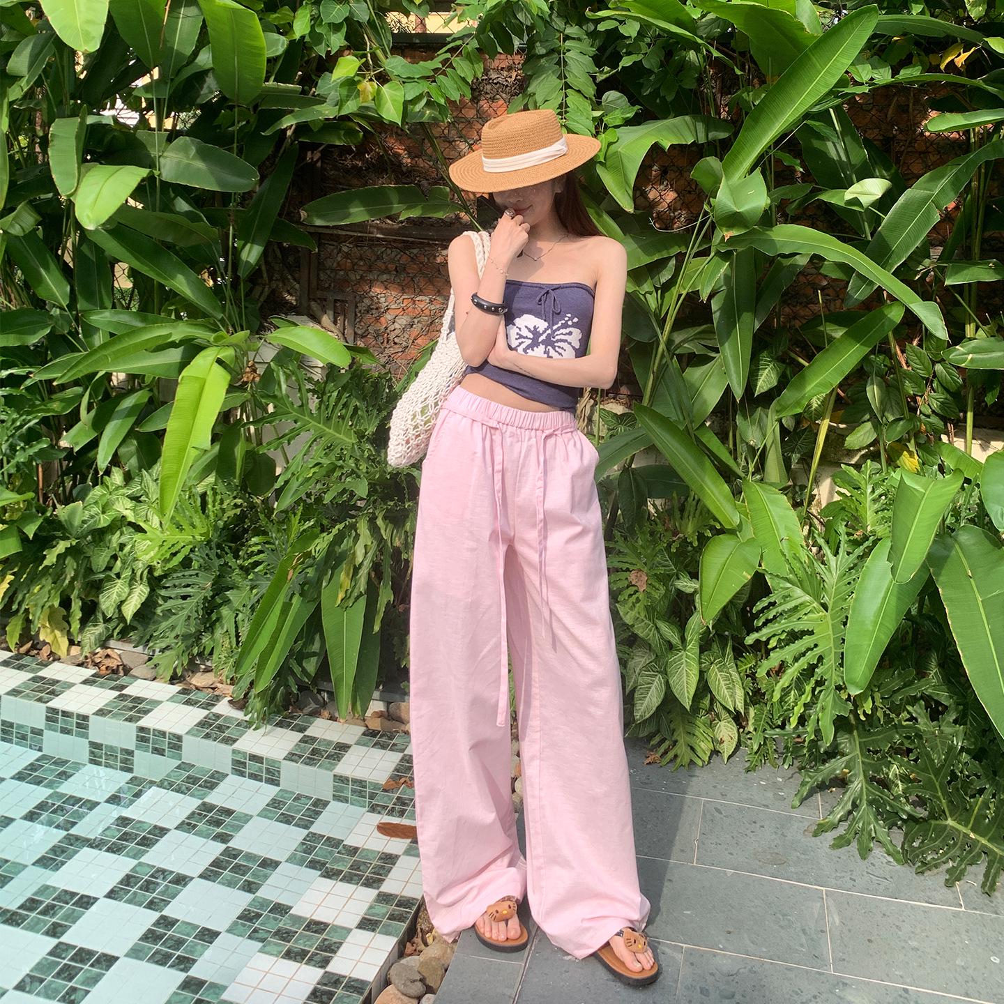 Women s Spring 2026 Wide-Leg Pants: Elastic Waist, Loose, Draped, Straight Leg, Floor-Length, Slimming Fit M