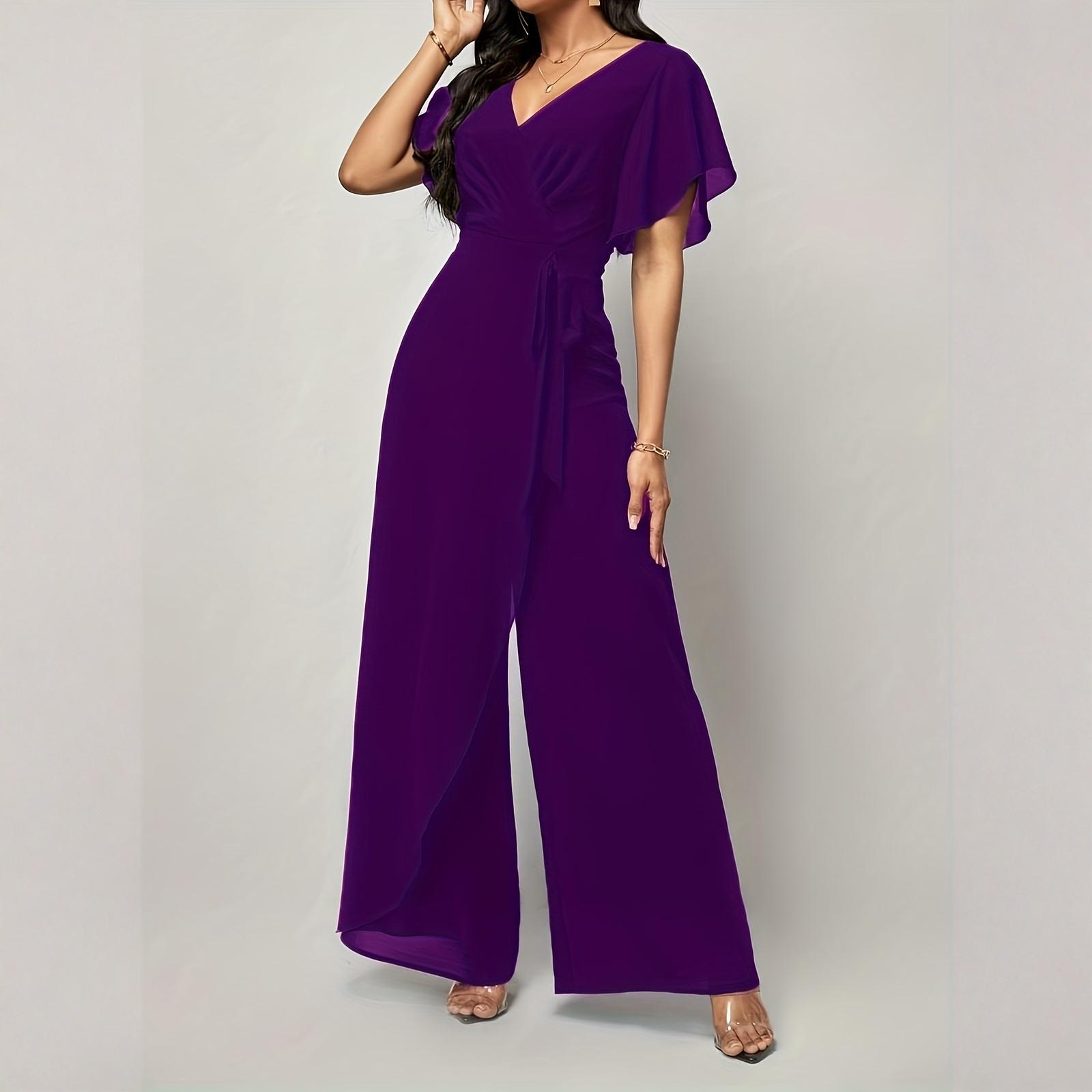 

Женский модный комбинезон с V-образным вырезом и завышенной талией, брюки широкого кроя XL фиолетовый