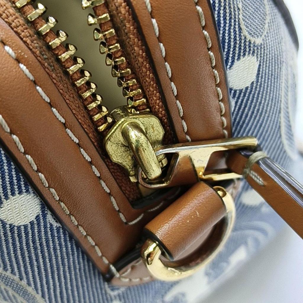 [Pre-Owned] T Monogram Zipper Closure Fabric And Leather Barrel Bag Mini - Fair #19B6XOQ