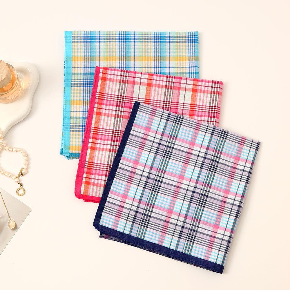 

3 шт. Женский носовой платок из чистого хлопка в клетку, носовой платок, контрастная цветовая гамма, тонкая салфетка, мягкое полотенце для рук для пота, 43 см