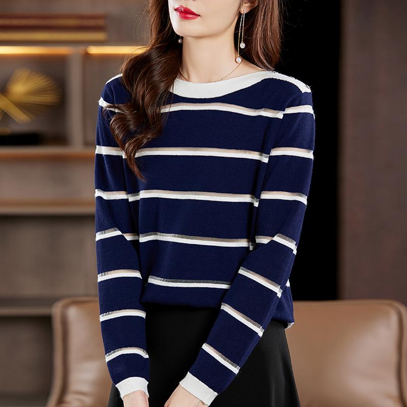 

Всесезонный женский свитер из 50% шерсти и 50% шелка | Легкий теплый свитер из смеси | Роскошный трикотаж из кашемира и шелка M каталина синий