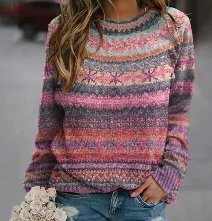 3D Printed Women's Patterned Loose Knit Pullover Sweater