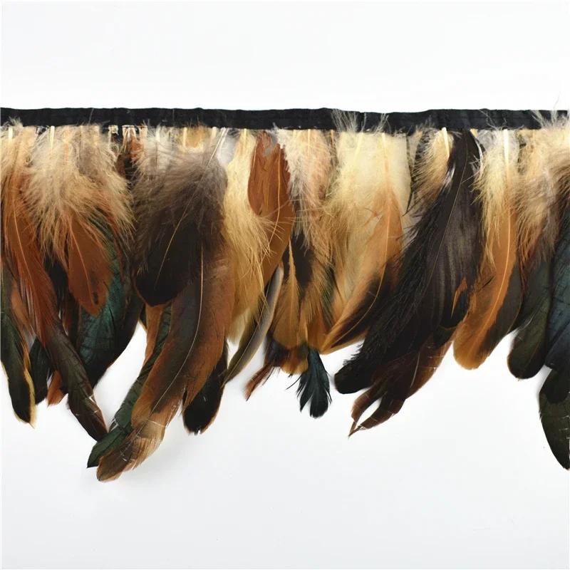 1Meter Rooster Feathers Trim Tassel Fringe On Tape Chicken Pheasant Cock Feather for Clothes Ribbon Sewing DIY Decoration Decor