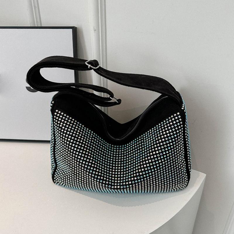 Yogodlns Fashion Rhinestone Shoulder Bag For Women Large Capacity PU Leather Bling Crossbody Messenger Bags Designer Rivets Shopping Bag