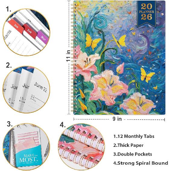 2026 Planner - Planner 2026 Weekly and Monthly from January to December, 9" x 11", 2026 Weekly Monthly Planner with Inner Pocket, Colorful Coated