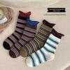 Meilade Herfst 2025 Gestreepte Dubbel Ribgebreide Sokken voor Dames & Kinderen - 4 Pack