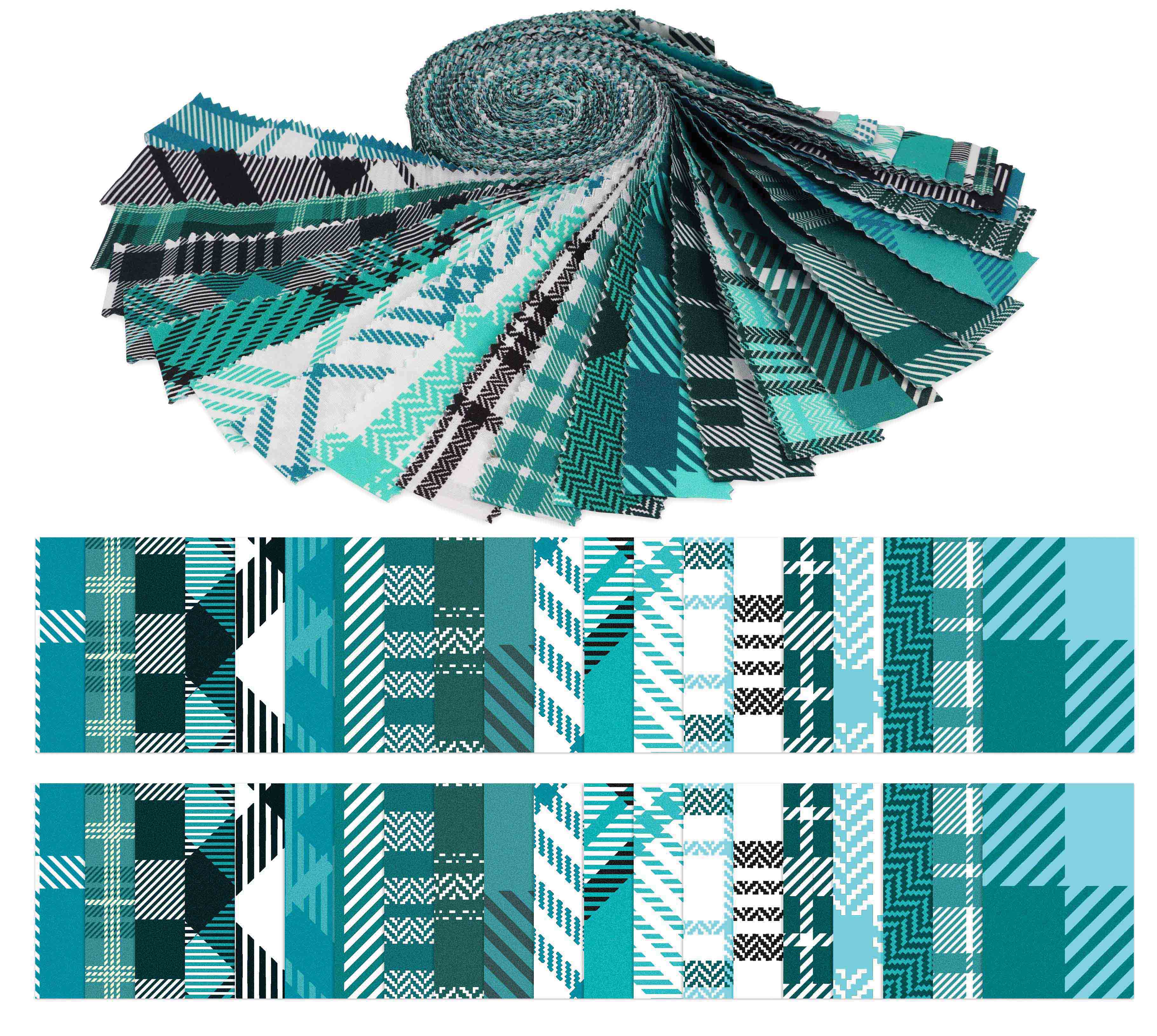 

Soimoi 40 шт. Бавовняна тканина з принтом у клітинку та тартан для стьобання ремісничих смужок 2,5x42 дюймів желейний рулон - Бірюзовий 1.5x42inches чирок синього кольору