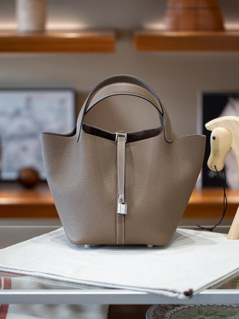 Picotin22 Half-Handmade Cowhide Strap Weave Top Handle Tote Bag For Women