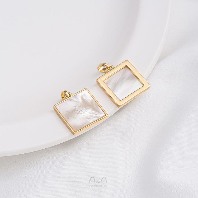 14K Gold-Filled Natural Shell Pendant: Square Tag, Round & Irregular Oval DIY Jewelry Accessories