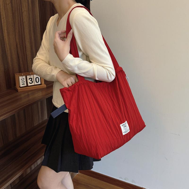 Bag Women's 2025 New Autumn Lazy Wind Red Canvas Casual Fashion Large Capacity One Shoulder Portable Tote Bag
