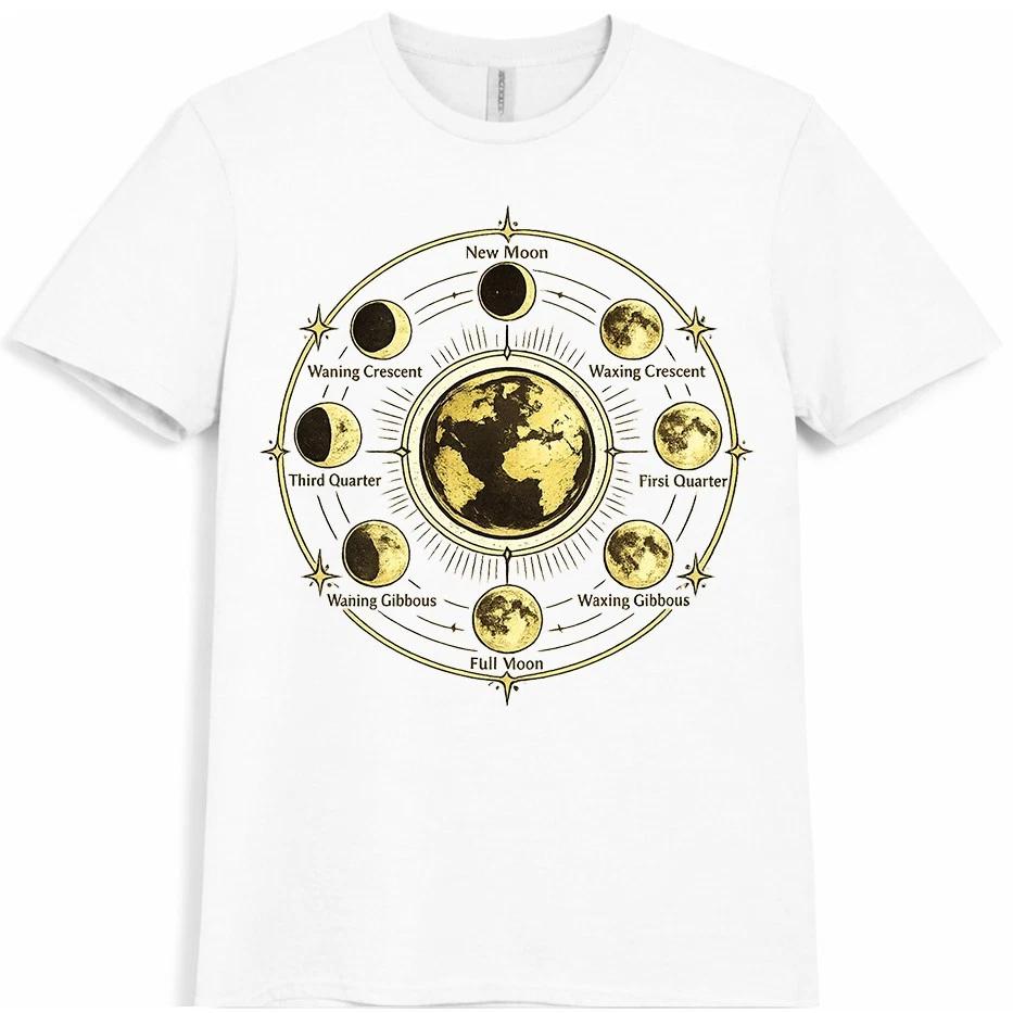 Moon Phases T Shirt Earth Diagram Lunar Cycle Astronomy Space Tee XXXL