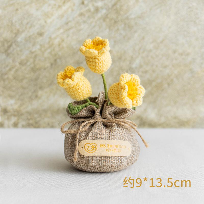 2025 Knitted Flowers Potted Cute Crochet Flowers Knitting Flower Wedding Guest Gift Crochet Rose Sunflower Table Decor