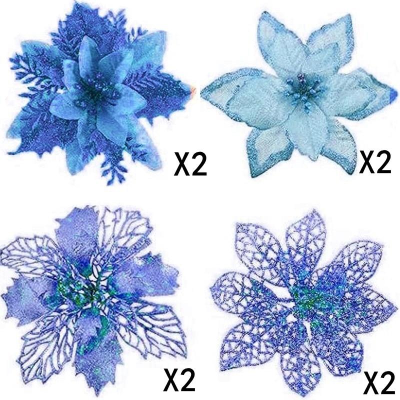 8Pcs Christmas Artificial Flowers With Clip Christmas Tree Ornaments for Home Decor New Year DIY Xmas Wreath Crafts Accessories